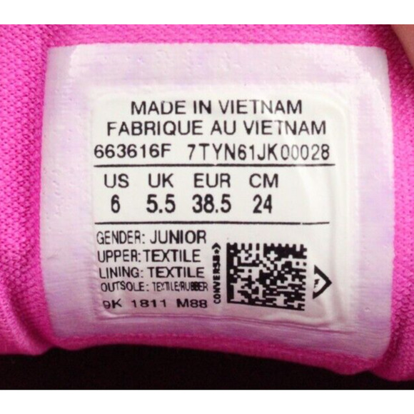 Converse Pink Sneakers Junior 6 Low Top Canvas Lace Up - Picture 12 of 12